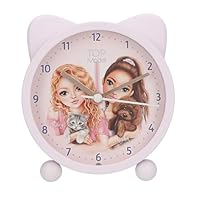 Depesche 13548 TOPModel Kitty and Doggy - Wecker in Rosa für Kinder, mit Hunde und Katzen Motiv und Ohren, lautlose Uhr mit Licht-Funktion, inklusive Batterie