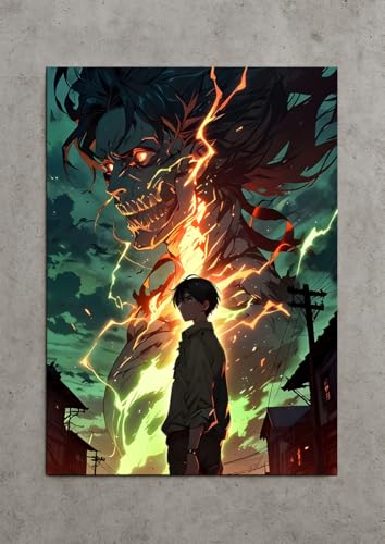 Image of NIJUKA Anime Printed A4 Size Metal sheet Poster For Home And Room Decoration | For Anime Art Fans Boys And Girls (Fan Art Titan Tranformation Eren)
