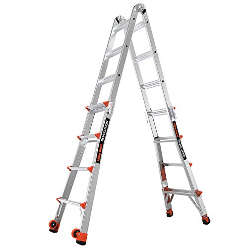Little Giant Ladders, Revolution with Ratchet Levelers, M17, 17 ft, Multi-Position Ladder,Ratchet leg levelers, Aluminum, Type 1A, 300 lbs weight rating (12017-801)