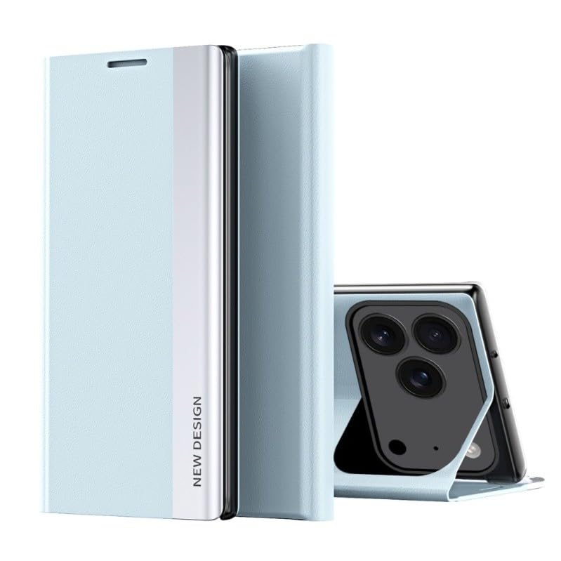 Étui iPhone 17 bleu clair - Housse à rabat magnétique en cuir de luxe de protection