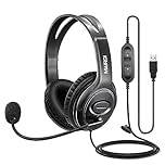 USB Headset with Noise Cancelling Microphone for Office Call Center Skype Teams Business Softphone Conference, Stereo PC Headphone w/ Mic Mute for Voice Recognition Speech Dictate School Education