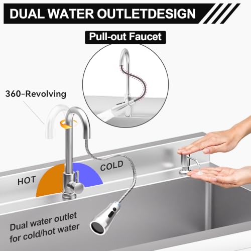 Image of 39 inch Stainless Steel Utility Sink, Deep Single Bowl Laundry Sink | Freestanding Garage Sink with Hot and Cold Water Supply for Laundry Room, Workshop, Farmhouse, Basement and Utility Use