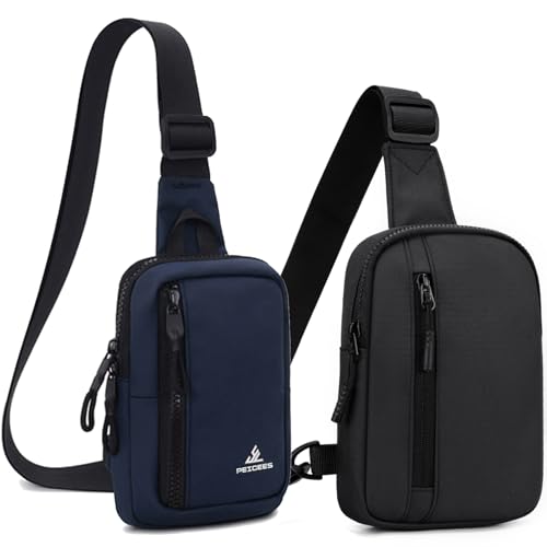 Peicees Pack of 2 Small Crossbody Bags for Men Women Mini Sling Bag Travel Running Phone Daypack Cross Body Shoulder Bags, Dark Blue and Black