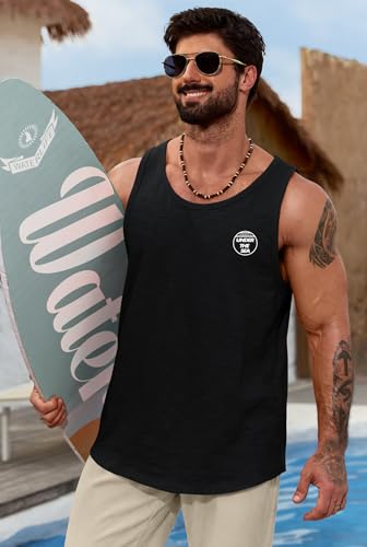 Image of VOGSTART Mens Graphic Muscle Tank Top Beach Slub Cotton Sleeveless Shirts