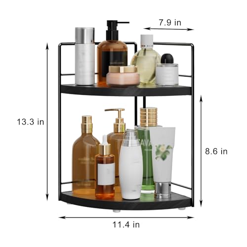 Image of 2 Pack Bathroom Counter Organizer,2 Tier Corner Bathroom Counter Organizer,Black Wooden Vanity Organizer for Bathroom Organizers and Skincare Cosmetics Dresser Storage