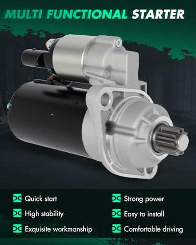 Image of SCITOO Starter Motor 17972 for Volkswagen for Beetle 2.0L for CC for Golf 2.0L 2010-2014 for Jetta 2.0L 2009-2014 for Passat 2.0L 2012-2013 for Passat PMGR 12V 1.7kW CCW 10 Tooth