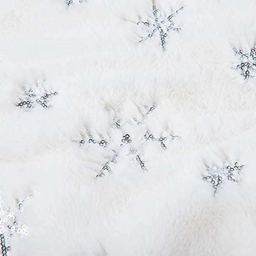 Cedilis 48 Inch Large Christmas Tree Skirt Soft Luxury Faux Fur Christmas Tree Ornaments White Sparkling Snowflake Tree Skirt Christmas Decorations, Silver #TOP1