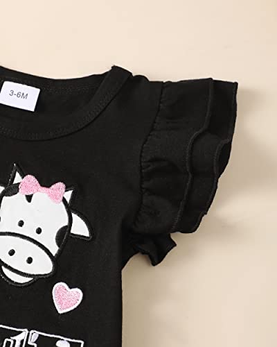 Xuanhao 12 Month 18 Months Girl Clothes Baby Outfits Summer Girl Clothing Short Sets Short Sleeve Ruffle Cow Letter Print Tops Cow Belt Pants Shorts Girls 12-18 Months #TOP3