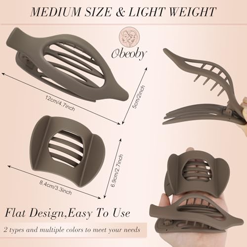 Obeoby 8 PCS Flat Claw Clips for Women, 2 Types French Flat Hair Clips Hair Accessories Barrettes Large Medium (Neutral Color) — view 2