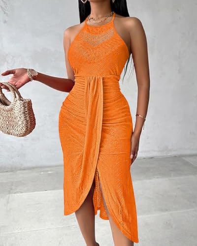 Image of CHICME Womens Summer Halter Dress Hollow Out A Line Vacation Dress