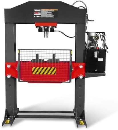 MechMaxx 150 Ton H-Frame Electric Hydraulic Shop Press with Double-Acting Cylinder & Chain-Driven Table Lift, 110V Motor, Fully Welded Steel Frame, Safety Guard, HSP150E