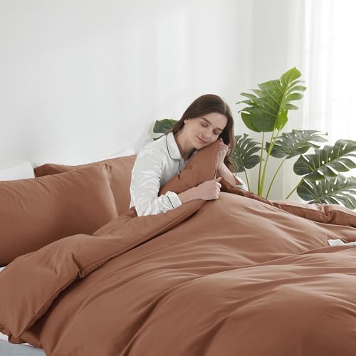 Image of Hearth & Harbor Rust Duvet Cover Full Size, 3 Piece Bedding Set | Soft Double Brushed Bedding Set, Button Closure, 1 Duvet Cover 80x90 Inches, 2 Pillow Shams