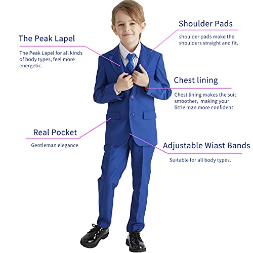 Elpa Elpa Boys Suit Set Slim Fit Suits 5 Pieces (Royal Blue, Size 10) #TOP1