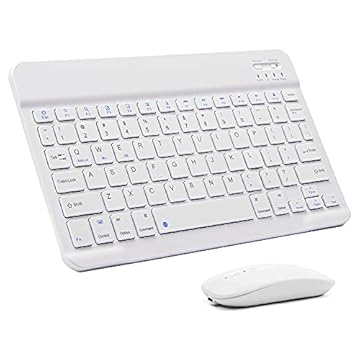 Conjunto de mouse e teclado Bluetooth ultra fino recarregável portátil sem fio teclado conjunto para Apple iPad iPhone iOS 13 e acima Samsung Tablet Phone Smartphone Android Windows (Branco)