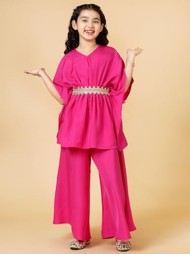 Image of A.T.U.N. (ALL THINGS UBER NICE) Girls Solid Kaftan with Flared Pant Set | Stylish Clothing Set