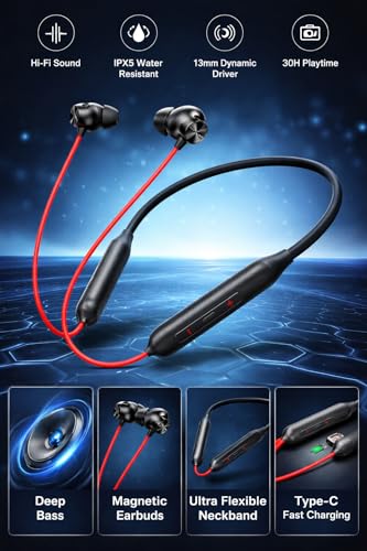 Image of for OnePlus Z2 ANC Neckband Earphone Bluetooth with Fast Charging Long Playback Magnetic Control (Red) (Neckband Z2)