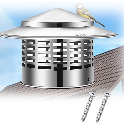 Tapered Top Chimney Cap 304 Stainless Steel Round Rain Cover Roof Chimney Cover All Weather Chimney Caps for Wood Stove Fireplace Furnace Outside Tubing Furnace Vent, Silver(200mm-8)