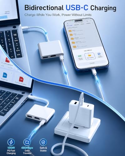 Image of AIRSKY USB-C Digital AV Multiport Adapter, USB C to HDTV Adapter | 3-in-1 hub supports 4K@60Hz, 100W PD charging, USB 3.1 port, compatible with iPhone 16 /15, iPad Pro, Samsung