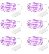 SINAMER 6 Pack LED Fairy Lights 7ft Battery Powered Waterproof Silver Wire 20 Led Mini String Mas...