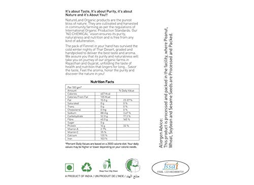 Image of Natureland Organics Fennel (Saunf) 100 gm - Organic Saunf (Pack of 3)