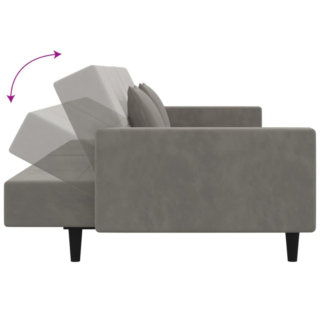 Sofá cama, 2 plazas con 2 cojines, terciopelo gris claro, cómodo sofá cama con 2 respaldos separados para asientos y cama doble