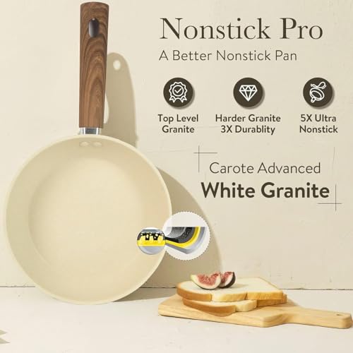 Image of Non-Stick Granite Frying Pan with Blocks for Cooking - Wooden Handle Uttapam and Egg Omelette Pan - Round with Detachable Handle