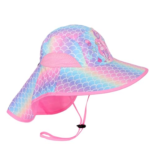 Girl Sun,Cut UPF 50+ Kids Beach Hat with Neck Flap - Adjustable Breathable Summer Bucket Hats for Toddler Girls 4-12 Year