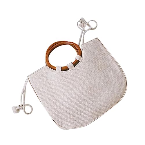 Sac en paille tressée blanche pour femme léger et pratique avec anse bois