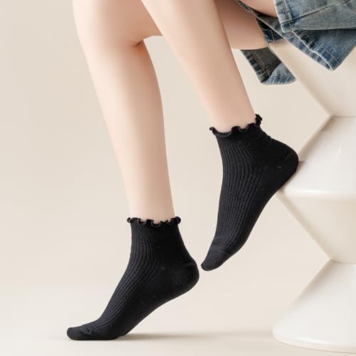 Image of Mcool Mary Womens Ankle Ruffle Socks Casual Cotton Frilly Breathable Cute Knit Lettuce Trim No Show Socks 6 Pack