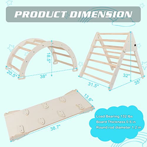 NAVINE 3 in 1 Foldable Triangle Ladder, Pikler Triangle Climber with Ramp, Sturdy Wooden Toddler Climbing Toys for Toddlers 1-3. with Climbing Triangle/Arch/ramp.Burlywood - Thumbnail 2
