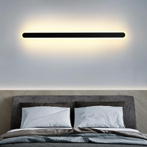 Aplique de pared lineal negro de 80cm y luz cálida 3000K para salón
