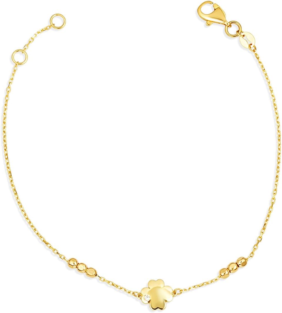 Claddagh Gold 14K Yellow 4 Leaf Clover Lucky Bracelet 7"