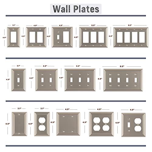 SLEEKLIGHTING Pack of 2 Wall Plate Outlet Switch Covers | Decorative Satin Nickel | Variety of Styles: Decorator/Duplex/Toggle / & Combo | Size: 2 Gang Decorator