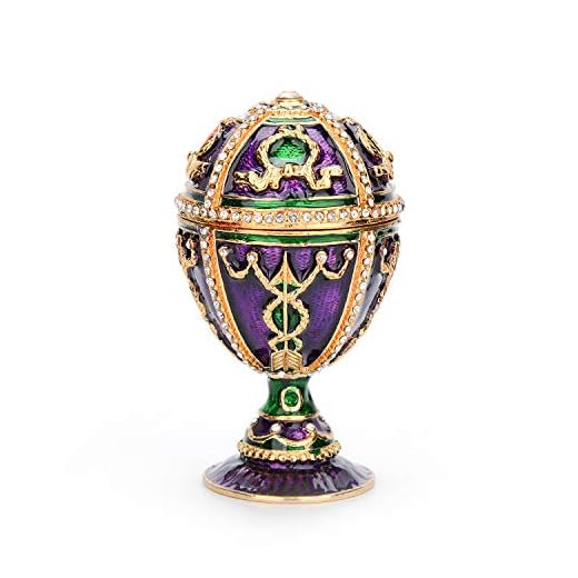 QIFU Faberge Egg Style Hand Painted Trinket Box with Hinged, Classic Ornaments to Store Jewelry, Unique Easter Day Gift