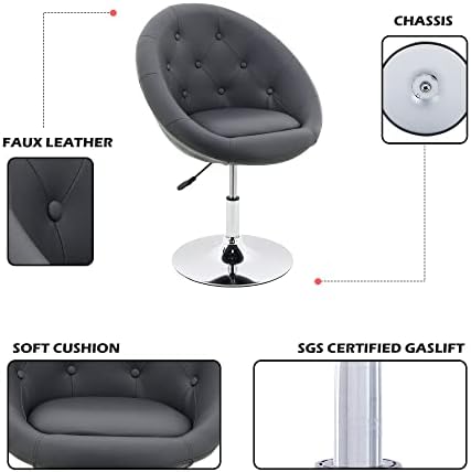 HNNHOME Abbey Home Living Room Dining Lounge Height Adjustable Swivel Bar Stool Leisure Salon Chair (Grey, Faux Leather)