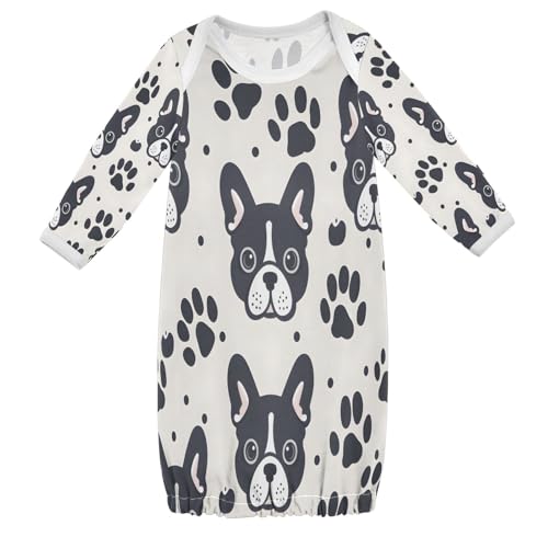 senya Nightdress Sleeper Gown Long Sleeve Nightgown Pajamas Black Dog Footprint for 3-12 Months