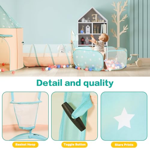Image of PigPigPen 3pc Kids Play Tent for Girls and Boys with Ball Pit, Crawl Tunnel, Princess Tents for Toddlers, Baby Space World Playhouse Toys, Boys Indoor& Outdoor Play House, Perfect Kid's Gifts