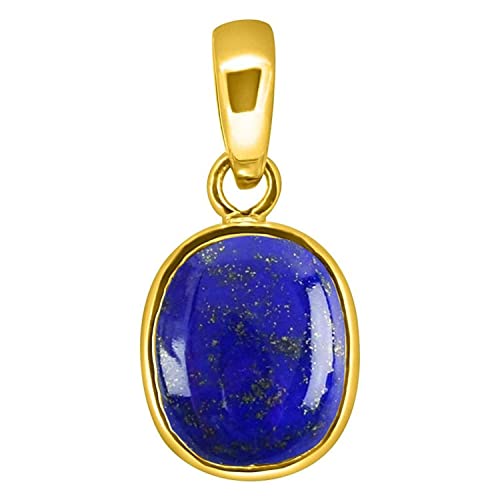 INDIA MADE 5.00 Ratti Gold Vergoldet 4.25 Karat Natürlicher Lajwart zertifizierter Lapislazuli Anhänger für Damen und Herren - 11095 Silber, Synthetischer Saphir, Silber, Saphir geschaffen, Silber,