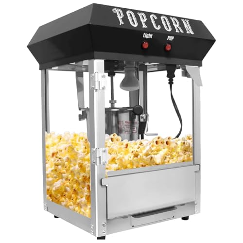 Image of Commercial Popcorn Maker Machine, 6oz Stainless Steel Kettle with Tempered Glass & Warming Deck, 600W Countertop Popper for Theater, Parties, Events