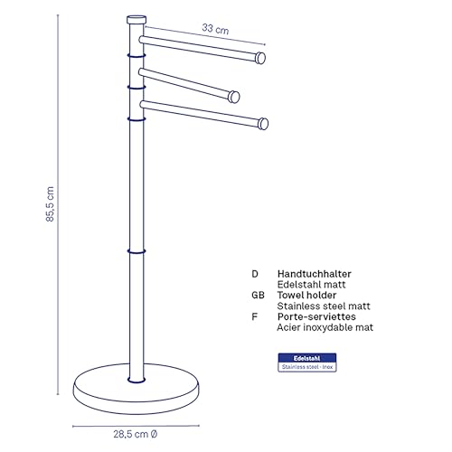 Miniatura 3 de Kela Toallero De Pie De 85,5 Cm, Giratorio, Toallero Con 3 Barras, Swing, Acero Inoxidable Mate