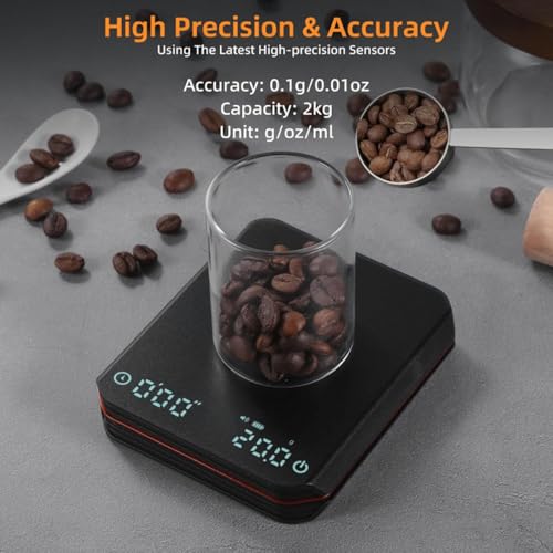 Digital Coffee Scales with Timer, 2kg/0.1g High Precision Rechargeable Mini Coffee Scale with 3 Modes for Espresso and Pour-Over Coffee, Portable Digital Coffee Scales - Image 3