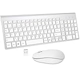 Español Teclado y Ratón Inalámbrico - QWERTY USB Teclado Inalámbrico Compactom Ergonómico Ratón Inalámbrico Portátil para PC/Laptops/Smart TV - Blanco