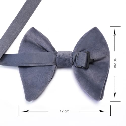Image of GUSLESON Mens Solid Plaid Velvet Pre-tied Adjustable Bow Tie and Pocket Square Cufflink Set with Gift Box