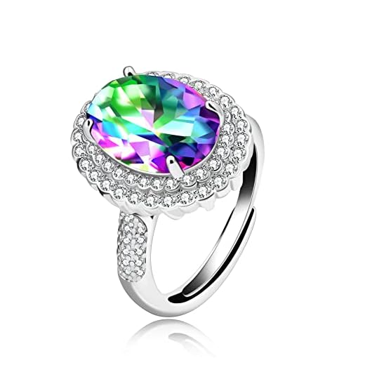 Anéis de cristal banhados a platina ajustáveis, anel de zircônia cúbica grande oval, anéis de haste dividida solitário joias presentes Y927, Metal Metal Cristal, Zircônia cúbica