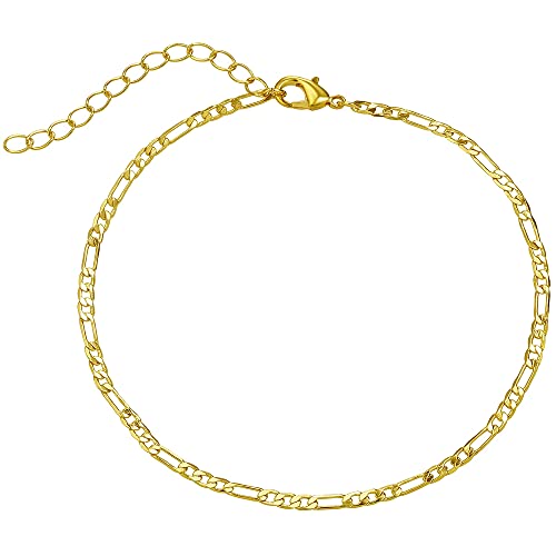 Kyerlyn Dainty Figaro Chain Anklet Bracelet For Women 18K Gold Plated Summer Beach Adjustable Chain Anklet For Women Girl Teen Simple Fashion Jewelry Gift #TOP7