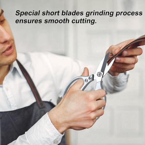 Image of Leather Scissors, All metal Scissors, Heavy Duty Scissors Short Blades Effortless Cutting - Large Comfortable Shears for Crafting, Sewing Fabric, Leather, Cotton, Cloth