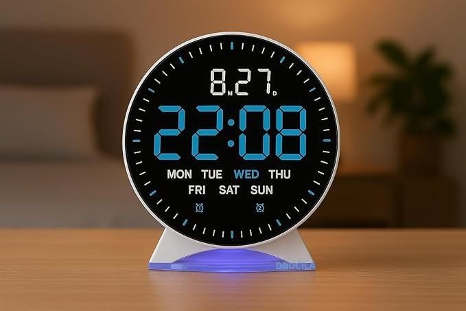 Image of DRUCILA Large LED Digital Alarm Clock with Date & Day, 12 /24Hr, Display, Night Light Base, Modern Table Clock for Bedroom, Office, Students, Living Room, Home Decor, Corporate Bedside Desk