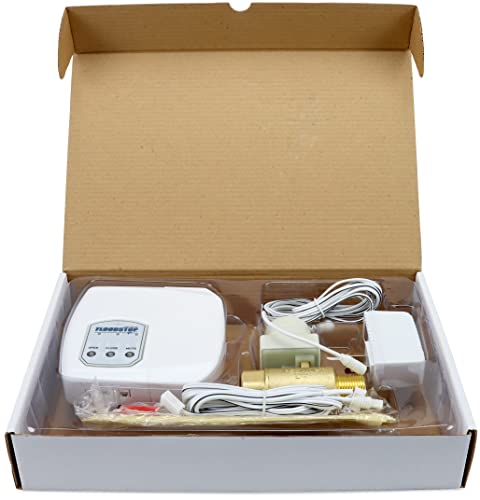 FloodStop Water Heater Leak Detector Kit with Automatic Water Shut-Off and Visual/Audible Alarms, 3/4\" NPT MIP x FIP