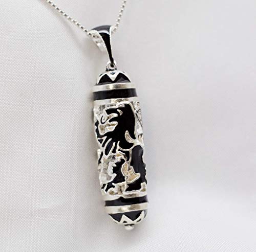 Jewish Jewelry, Lion Of Judah, 925 Sterling Silver Mezuzah Necklace, Black Enamel Judaica Pendant With Hebrew Scroll #TOP6