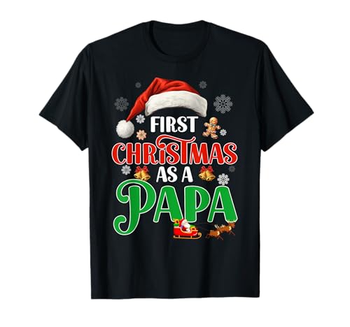 Announcement First Christmas As A Papa Matching Family Xmas T-Shirt